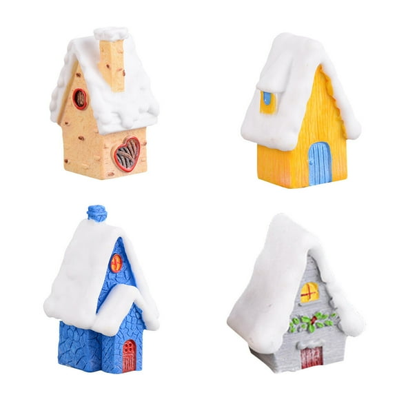 4PCS Mini Small Snow House Cottages DIY Toys Crafts Figure Moss Chrsitmas Theme Fairy Garden Ornament Landscape Decor