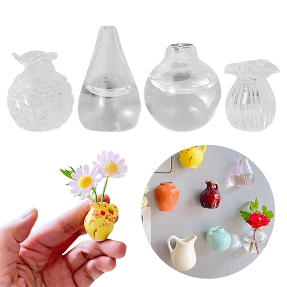 4PCS Mini Vase Magnets, Mini Ceramic Vase Refrigerator Magnets, 3D Ceramic Flower Vase Cute Plant Vase Fridge Magnets Kitchen, Office Decoration