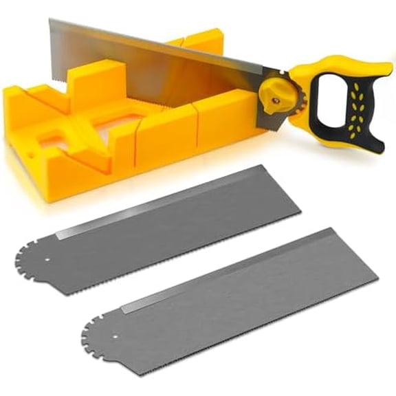 4PCS Miter Box and Saw Set, 3.95 12-Inch Extra-Wide Mitre Box with 3 Mitre Saws for Heavy-Duty Tasks, Miter Box with Saw Included for Precise Miter and Bevel Cuts Woodworking DIY Crafting