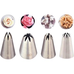 4PCS Mixed Stainless Steel Piping Tips Set Baking DIY Tools Seamless Icing Piping Nozzles for Cake Decorating Pastry Baking DIY Parties