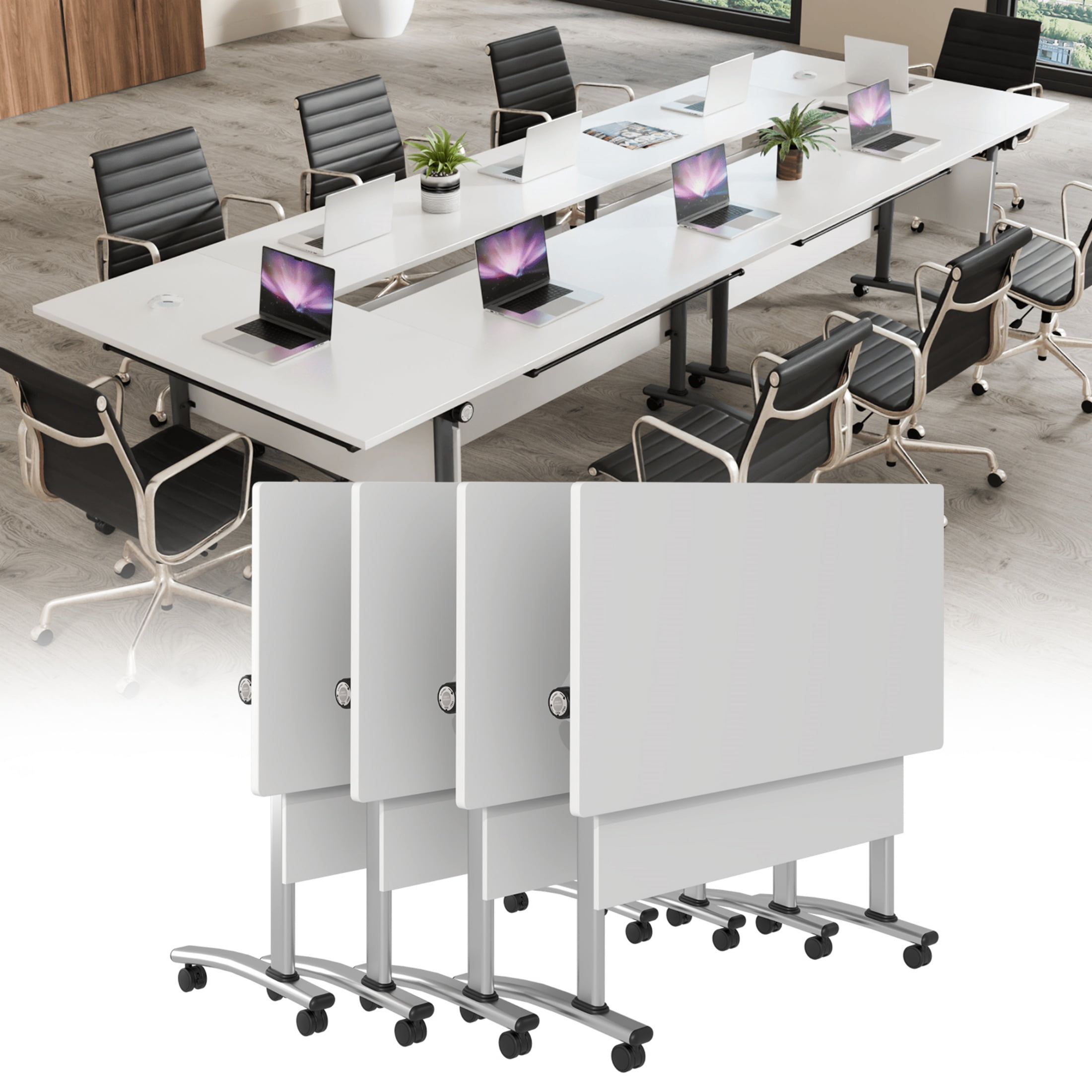 4PCS Modern Conference Table,Folding Conference Table with 360°Mobile ...