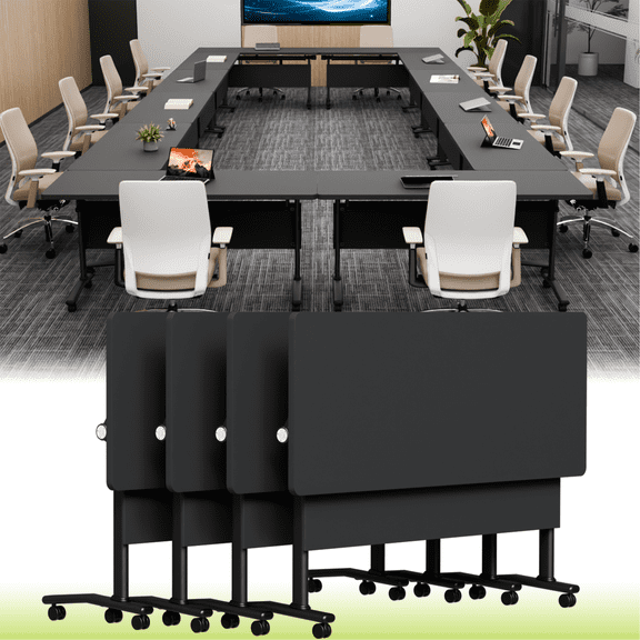 4PCS Modern Conference Table,Folding Conference Table with 360°Mobile Wheels,Conference Room Table for Office ,Classroom,Modular Meeting Table