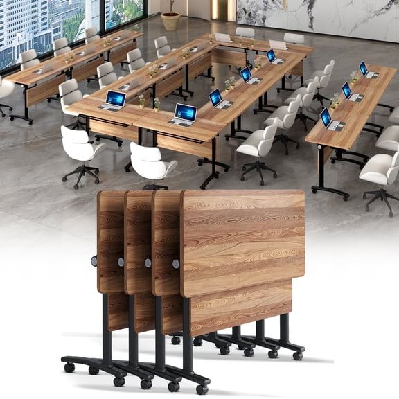 4PCS Modern Conference Table,Folding Conference Table with 360°Mobile Wheels,Conference Room Table for Office ,Classroom,Modular Meeting Table