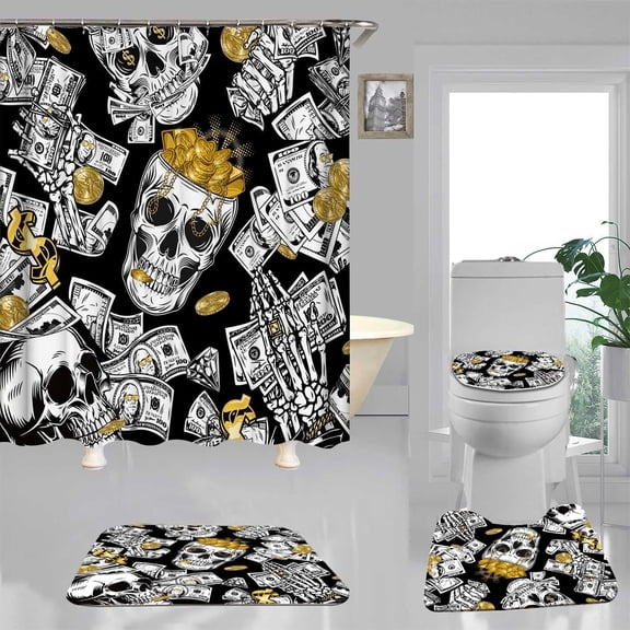 4PCS Money Shower Curtain Set, 100 Dollar Bills Cash One Hundred Dollar Bill Luxury Cool Funny Bathroom Decor, Waterproof Fabric Shower Curtain, Non-slip Bath Mat Money Rug 100 Dollar Bill Rug