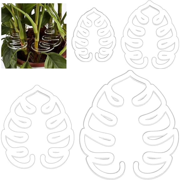 4PCS Monstera Leaf Plant Support Transparent Acrylic Turtle Shell Bamboo Clamp Set with Protective Film for Keeps Plants Tame Growing Vertical Gray