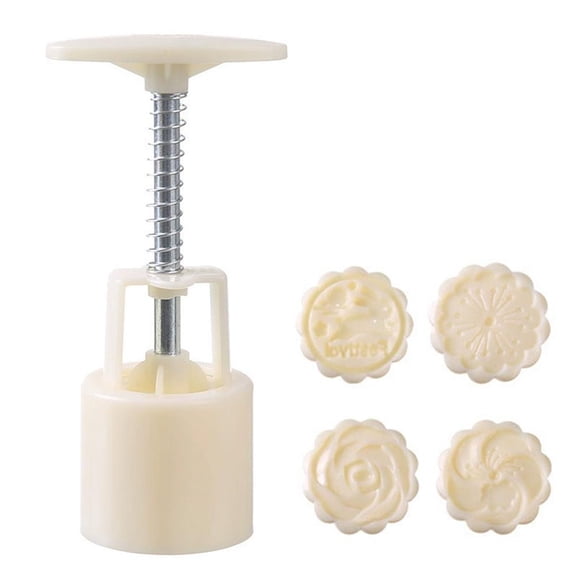 4PCS Moon Cake Mold, Pattern Hand-Pressure Mooncake Molds, DIY Hand Press Cookie Stamps Pastry Tool Moon Cake Maker for Mid-Autumn