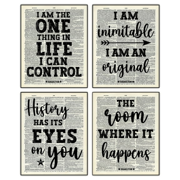 4PCS Motivational Quotes Print Set - Gift for Lin-Manuel Miranda Broadway Musical Fan - Alexander Hamilton Musical Merchandise Wall Art, Lyrics Poster Wall Decor for Office Home 8x10 IN UNFRAMED