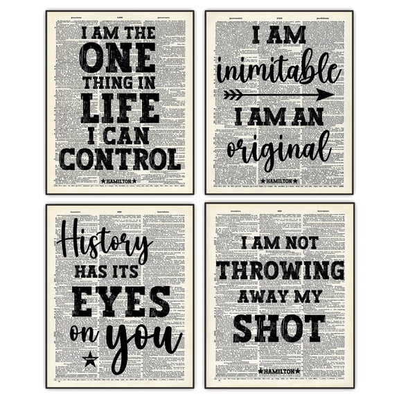 4PCS Motivational Quotes Print Set - Gift for Lin-Manuel Miranda Broadway Musical Fan - Alexander Hamilton Musical Merchandise Wall Art, Lyrics Poster Wall Decor for Office Home 8x10 IN UNFRAMED