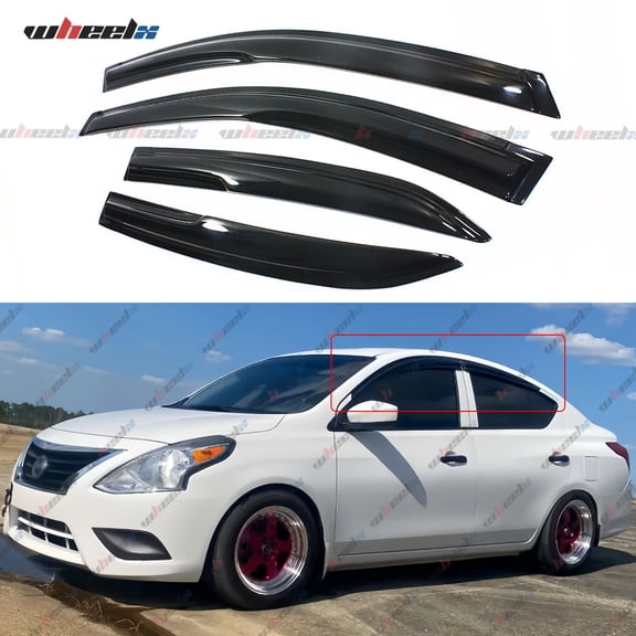 4PCS Mugen Style Tape-On Window Visors, Rain Guards Sun Shields Side Wind Deflectors Compatible with 2012-2019 Nissan Versa Sedan