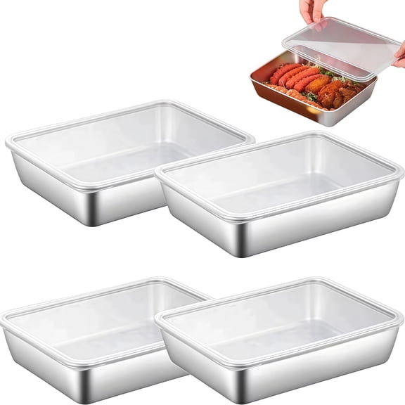 4PCS Multi-Use Stainless Steel Square Plate With Lid Ideal For Food Storage