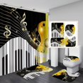 thumbnail image 1 of 4PCS Music Shower Curtain Set Musical Notes Luxury Bathroom Decor Gold Microphone Bath Curtain Non-slip Bath Mat Rug Waterproof, 1 of 5