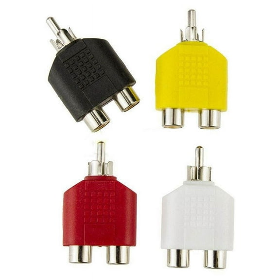 4PCS NEW RCA PHONO ADAPTER 1 x MALE PLUG TO TWIN 2 SPL U6S4 Y5E5 FEMALE