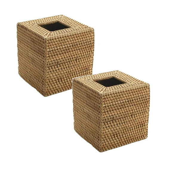 4PCS Natural Rattan Tissue Box Cover, Hand Woven Square Wicker Holder for Facial Tissues, Wicker Napkin Holder Ideal for Bathroom Living Room, Tissue Holders Decorative for Kitchen and Desk