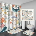 thumbnail image 1 of 4PCS Navy Blue Sea Turtle Shower Curtain Sets with Rugs, Waterproof White Fabric Shower Curtain, Underwater Ocean Marine Watercolor Coral Reef Sea Plant Beach Coastal Nautical Bathroom Decor, 1 of 7