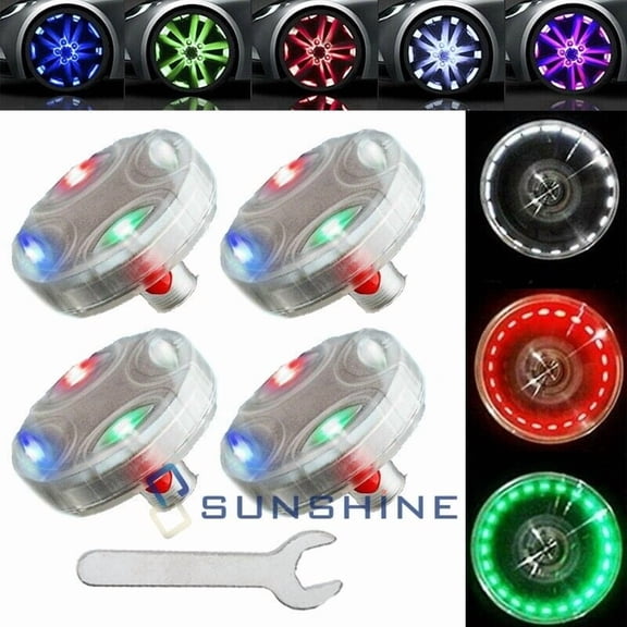 4PCS Neon Motorcycle Car Bike LED Flash Solar Wheel Tire Tyre Valve Cap Light US