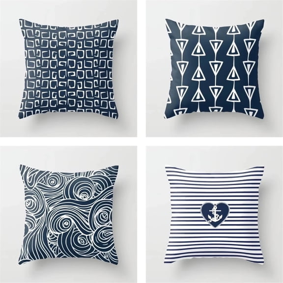 4PCS New Deep Blue Nordic Geometry Pillowcase Polyester Modern Fashion Sofa Cushion Covers Sofa Home Decorative Throw Pillows Cover