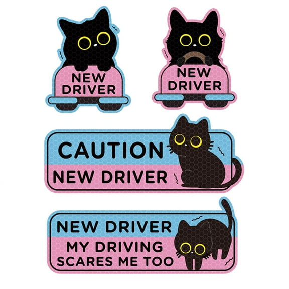 4PCS New Driver Car Magnets - Cute Cartoon Reflective Safety Signs for Bumper, Reusable