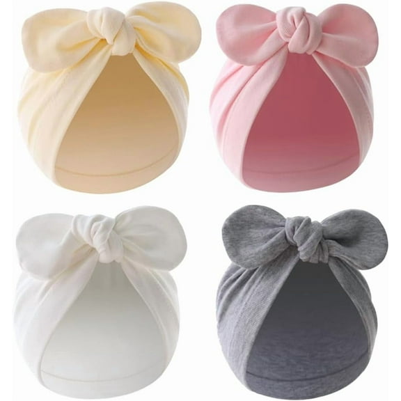 4PCS Newborn Baby Bow Knot Turban Hat Infant Toddler Hospital Hat Cotton Head Wrap Beanie Cap