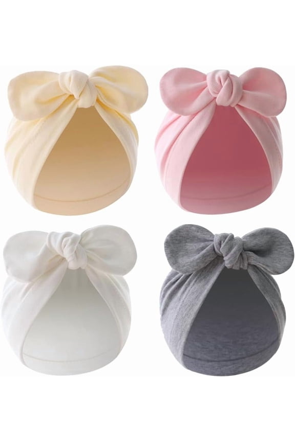 4PCS Newborn Baby Bow Knot Turban Hat Infant Toddler Hospital Hat Cotton Head Wrap Beanie Cap