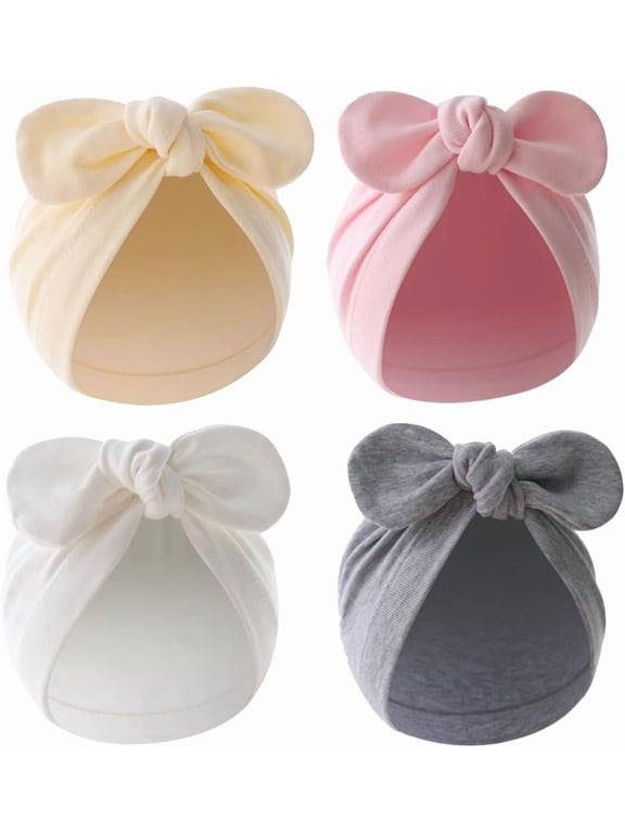 4PCS Newborn Baby Bow Knot Turban Hat Infant Toddler Hospital Hat Cotton Head Wrap Beanie Cap