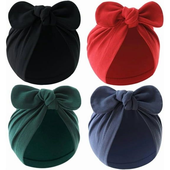 4PCS Newborn Baby Bow Knot Turban Hat Infant Toddler Hospital Hat Cotton Head Wrap Beanie Cap