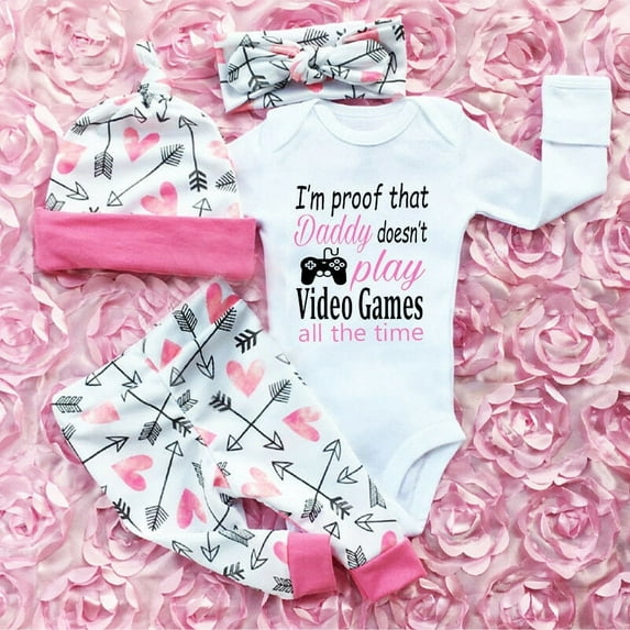 IZhansean 4PCS Newborn Toddler Kids Infant Baby Girl Boy Clothes Romper Jumpsuit Bodysuit+Pants+Headband+Hat Outfit Set