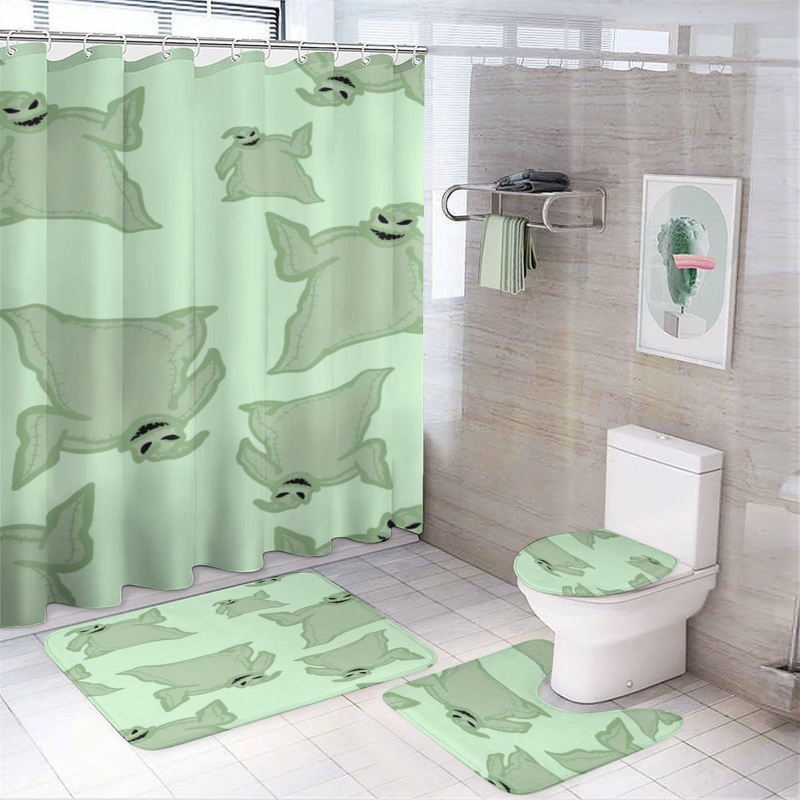 4PCS Nightmare Before Christmas Oogie Shower Curtain Sets Bathroom Sets
