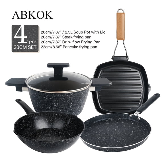 4PCS Nonstick Frying Pan Set, Kitchen Cookware Set with Multiple Cooking Pans, Durable Nonstick Surface, Easy Clean Skillet Set for Home Cooking, Black