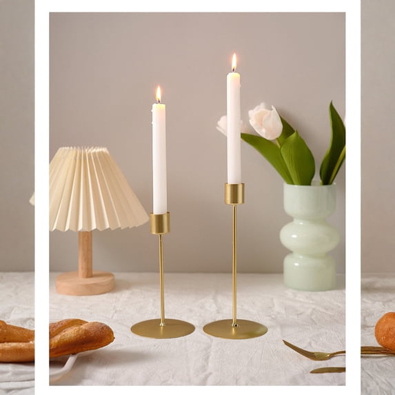 4PCS Nordic Luxury Metal Candle Holder Set for Romantic Dinner Table Decor, Minimalist Taper Candle Stands 8.07in & 6.50in