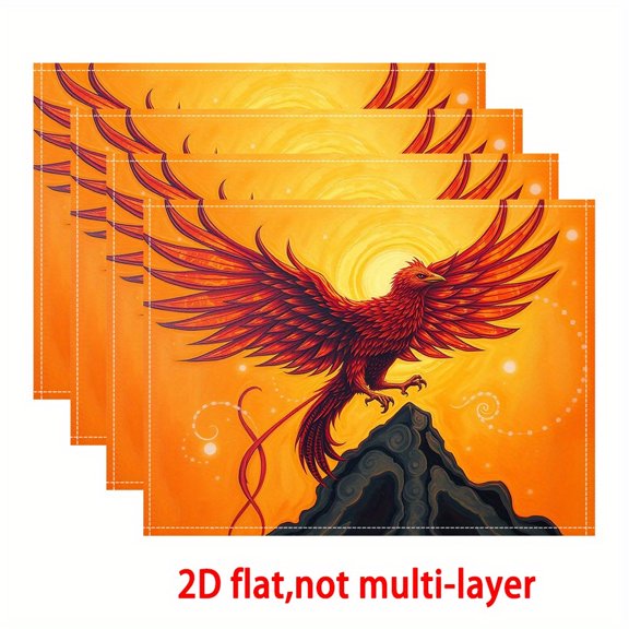 4PCS Orange Phoenix Flying Sunset Themed Placemats, Perfect for Kitchen And Indoor/Outdoor Restaurant Decor, Party Table Mats, 12x18 Inch
