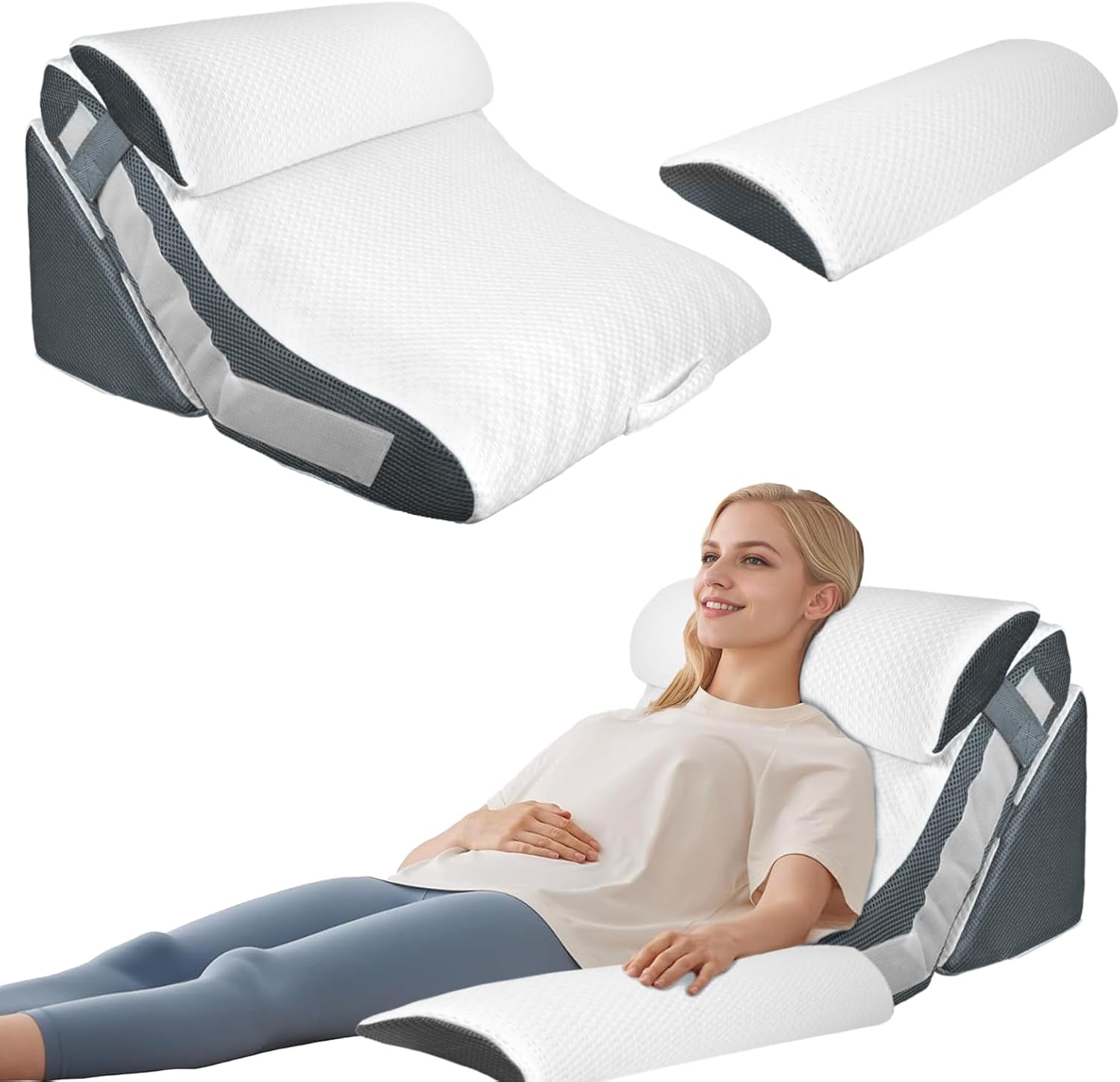 4PCS Orthopedic Bed Wedge Pillow Set, Adjustable Curve Memory Foam ...