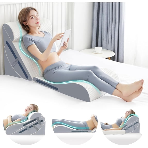 4PCS Orthopedic Bed Wedge Pillow Set with Full Memory Foam Waist Pillow, Wedge Pillow for Back Pain Relief, Adjustable Bed Wedge Pillow for Sleeping, Post Surgery, Leg Elevation, Acid Reflux & GERD