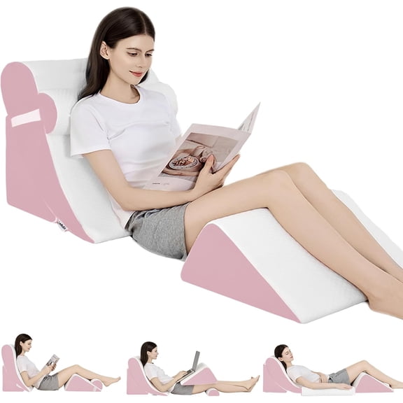4PCS Orthopedic Bed Wedge Pillow Set for Post Surgery & Pain Relief, Adjustable Wedge Pillow for Back, Acid Reflux,Sitting up in Bed,Recovery, Snoring, Body Pillow for Sleeping (White/Pink)