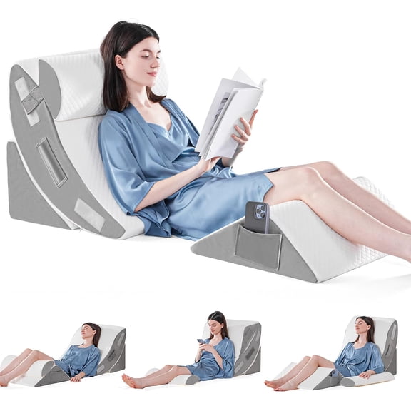 4PCS Orthopedic Bed Wedge Pillow Set for Sleeping, Post Surgery Foam Pillow for Body, Back and Leg Pain Relief, Triangle Adjustable Support Pillow - Acid Reflux, Anti Snoring & GERD Sleeping