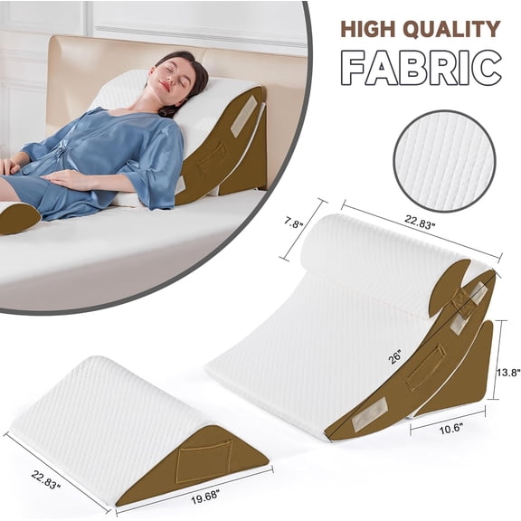 4PCS Orthopedic Bed Wedge Pillow Set for Sleeping, Post Surgery Foam Pillow for Body, Back and Leg Pain Relief, Triangle Adjustable Support Pillow - Acid Reflux Sleeping Pillows Brown