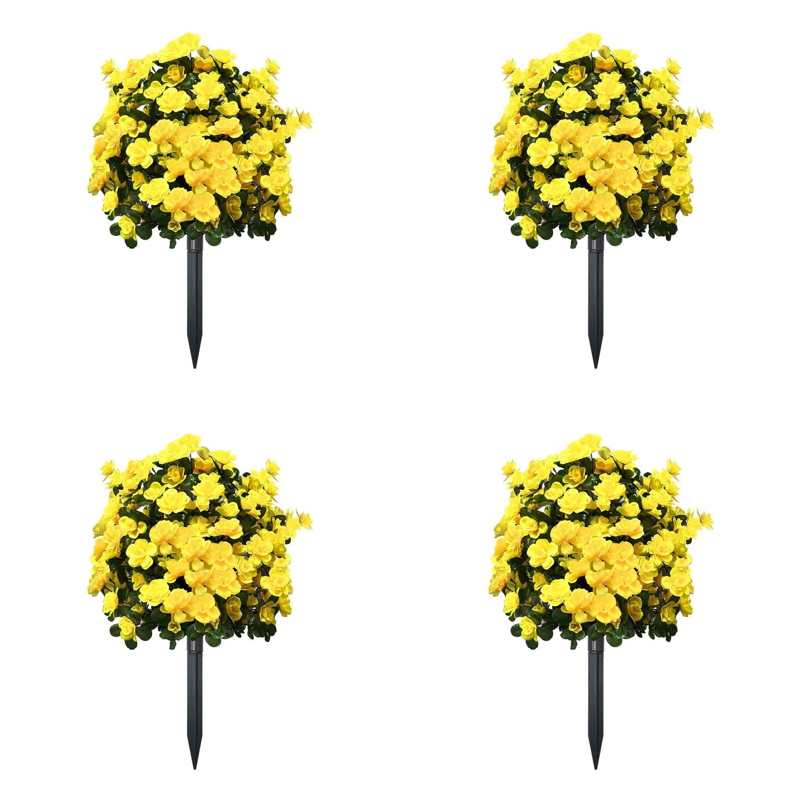 4PCS Outdoor Artificial Flowers with Stakes - 22.8" Greenery Shrubs for Garden & Patio, Weatherproof Decorative for Farmhouse, Wedding & Mother's Day Decor
