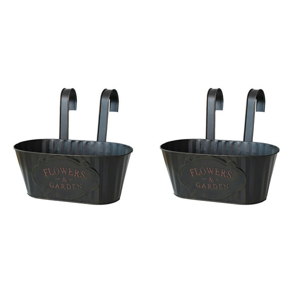 4PCS Outdoor Hanging Planter Pots - Metal Iron Flower Holders with Removable Hooks for Fences & Railings - 11 Inch Countryside Style Window Planters for Garden & Yard Decor