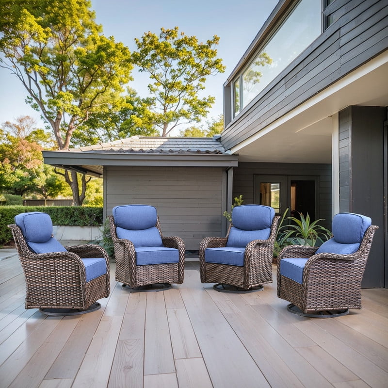Outside Swivel Rattan Rocker 4PCS Outdoor Rattan Swivel Rocking Chairs Patio Wicker Rocker Gliders ...