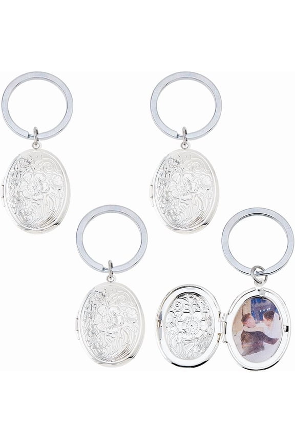 4PCS Oval Locket Keychain Photo Pendant Keychain Metal Photo Keychain Locket Keyring Couple Keychain DIY Keychain Gift