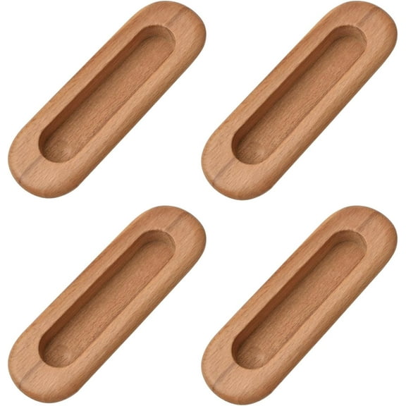 4PCS Oval Wood Recessed Concealed Handle, Embedded Design Wood Cabinet Pulls Flush Sliding Closet Door Pulls for Barn Bypass Door Wardrobe Drawer