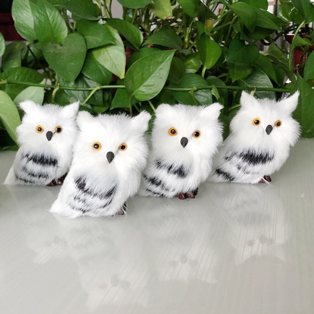 4PCS Owl Furry Christmas Ornament Decoration Adornment Simulation Xmas Night Yule Decorate Christmastime Embellish Household Props Children Present