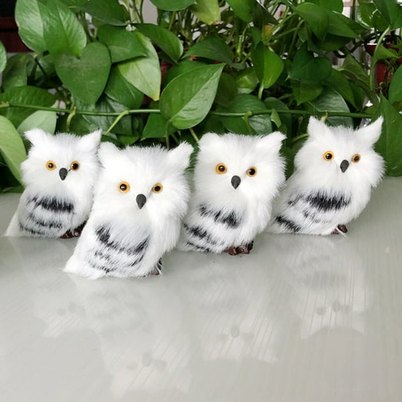 4PCS Owl Furry Christmas Ornament Decoration Adornment Simulation Xmas Night Yule Decorate Christmastime Embellish Household Props Children Present