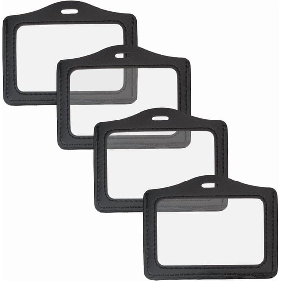 4PCS PU Leather Horizontal otocard Protector with Clear Window Black Leather Badge Holder Waterproof ID Card Case Double Sided