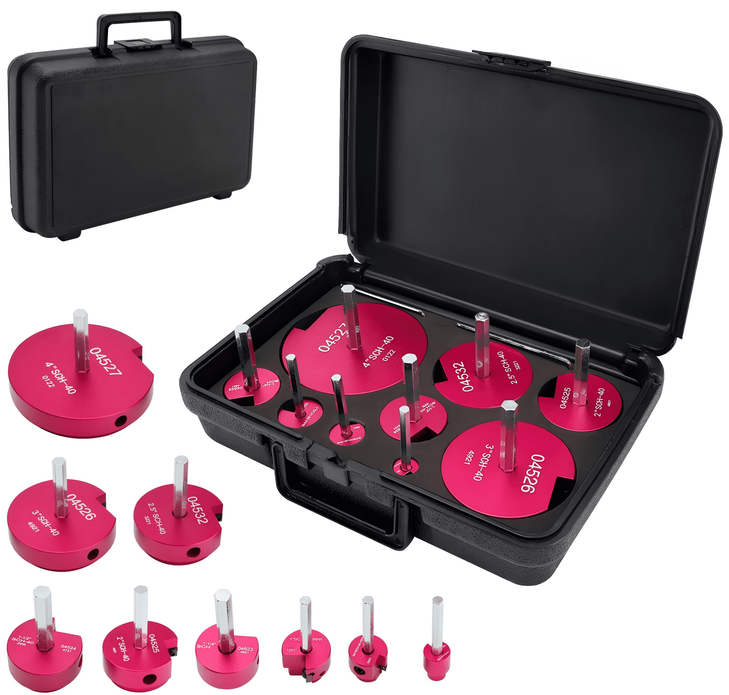 4 Piece Plastic Pipe Fitting Reamer Kit for 1/2" Drill, Includes 1.5", 2", 3", 4" Reamers, Carbide Cutting Inserts, For PVC, CPVC, ABS Pipe Fittings