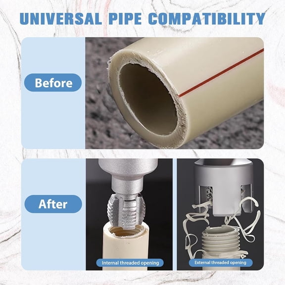 4PCS PVC Pipe Threader Kit (1/2", 3/4") with Hex Shank Pagoda Step Drill Bit | Integrated Internal & External Pipe Tapping Tool, Heavy-Duty Plastic Tube Reamer Set for Plumbing & Power Drill DIY