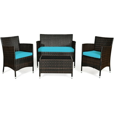 4PCS Patio Rattan Furniture Conversation Set Turquoise