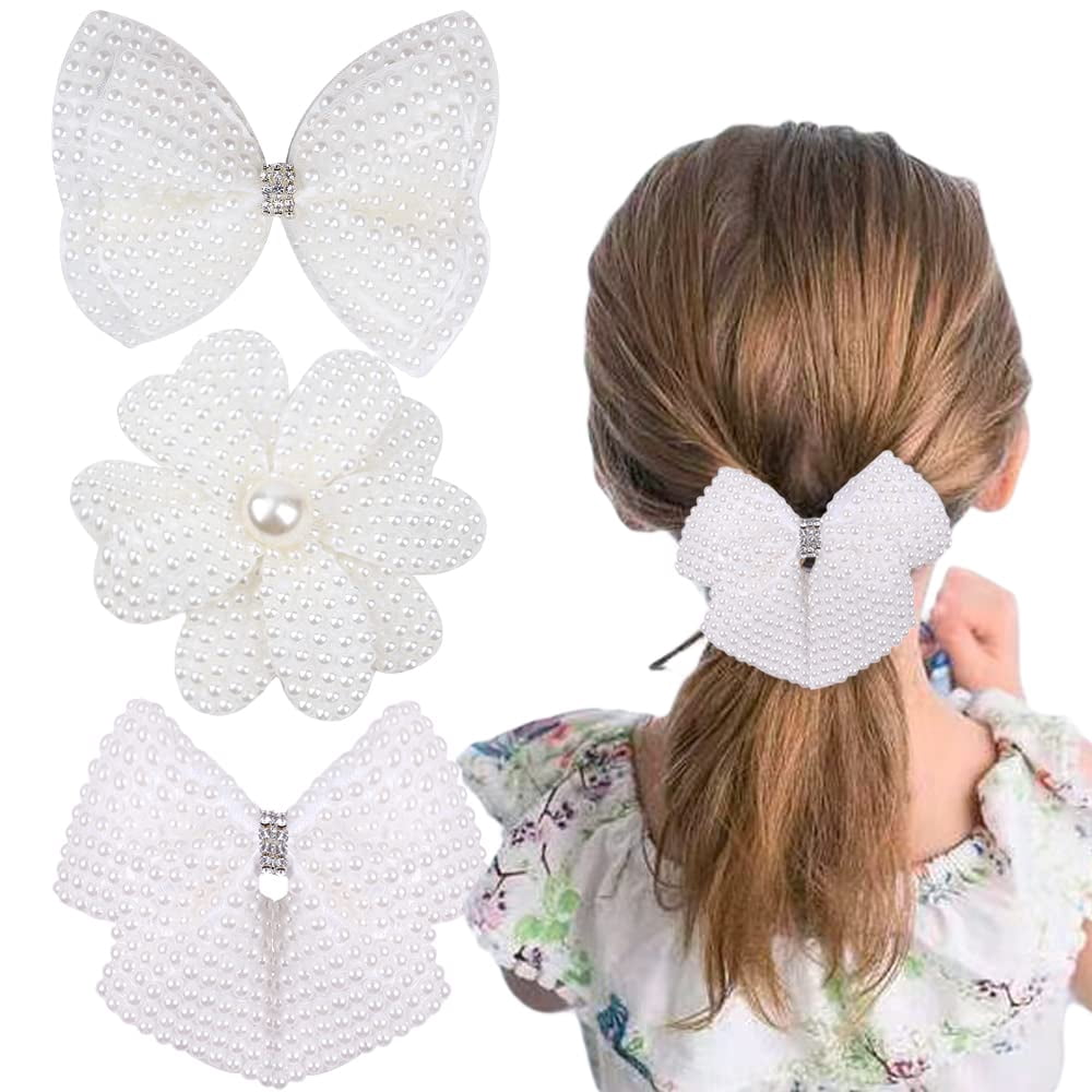 4PCS Pearl Hair Bows for Girls Rhinestone Bow Alligator Hair  display picture 3