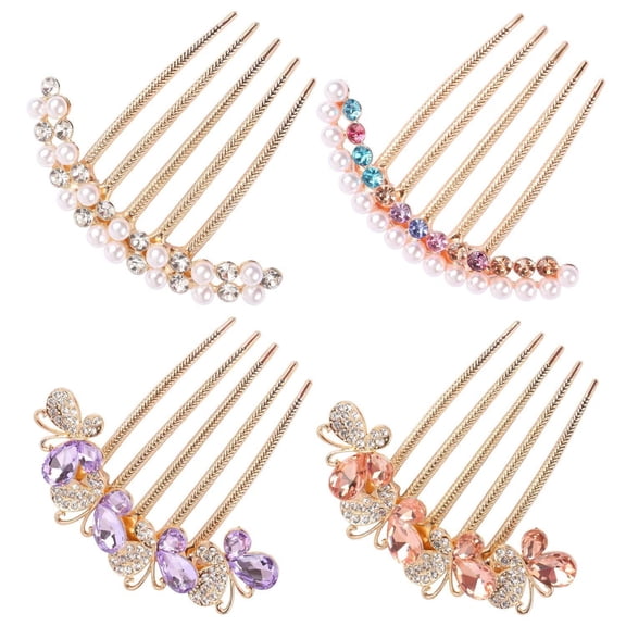 4PCS Pearl Rhinestones Hair Accessories, Crystals Butterfly Hair Fork Clips for Updo Buns, Decorative French Twist HairPins, Vintage Styling Combs for Women Styling Accessories, thick and thin hairs