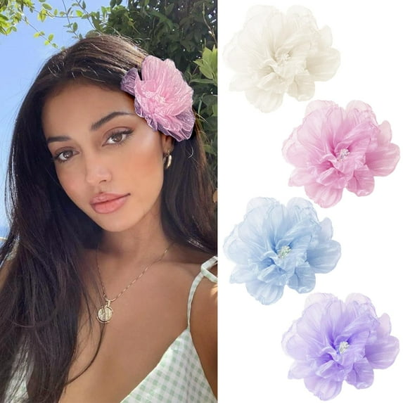 4PCS Peony Flower Hair Clips for Women 3Large Hawaiian Flower Hairclip for Beach Party Bridal Wedding Event Decor Accessories