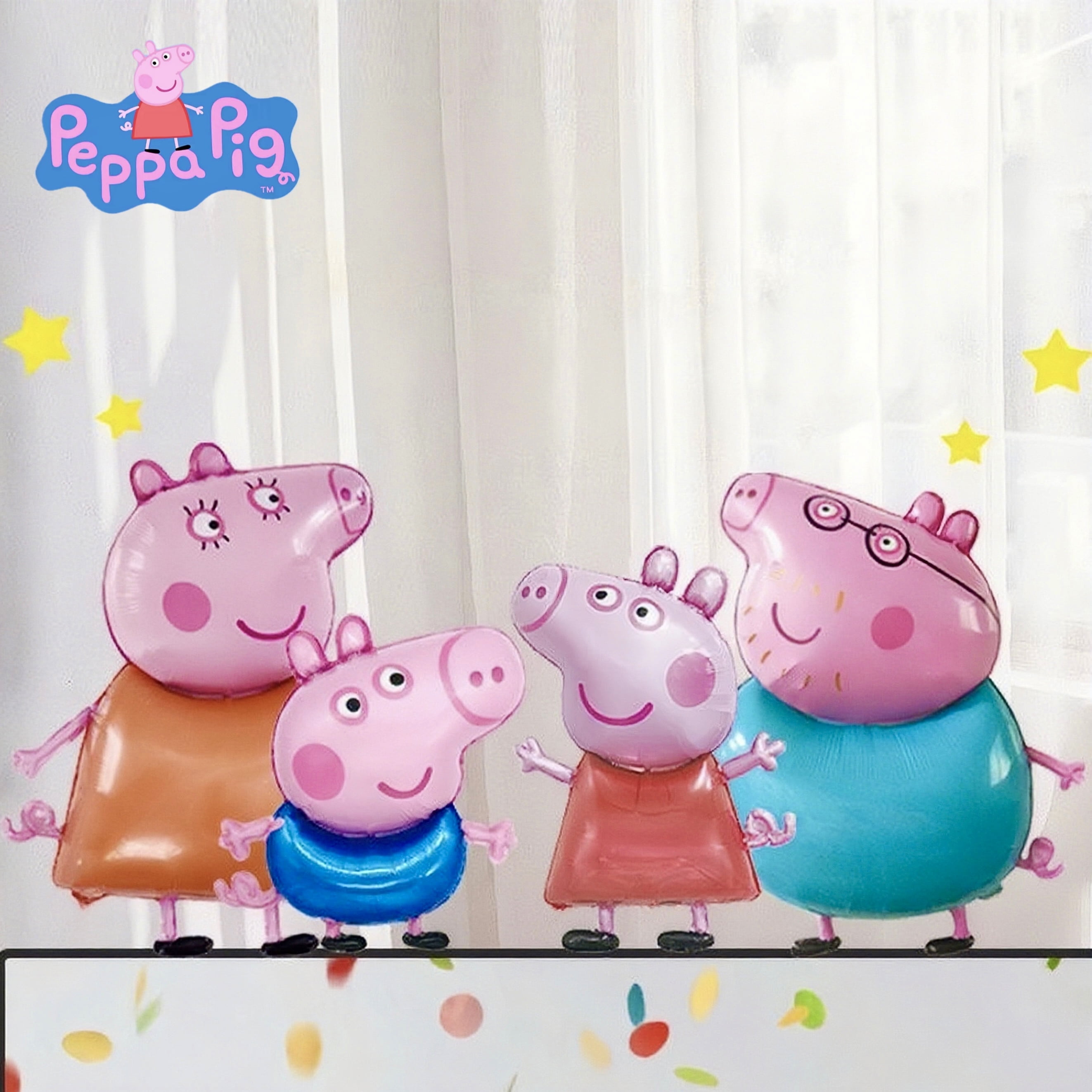4PCS Peppa George Mummy Daddy Pig Balloon Set The Family Of Peppa Pig Cute Cartoon Style Bracelet Decoration Carnival Party Photo Props Party Supplies Christmas Birthday Gifts